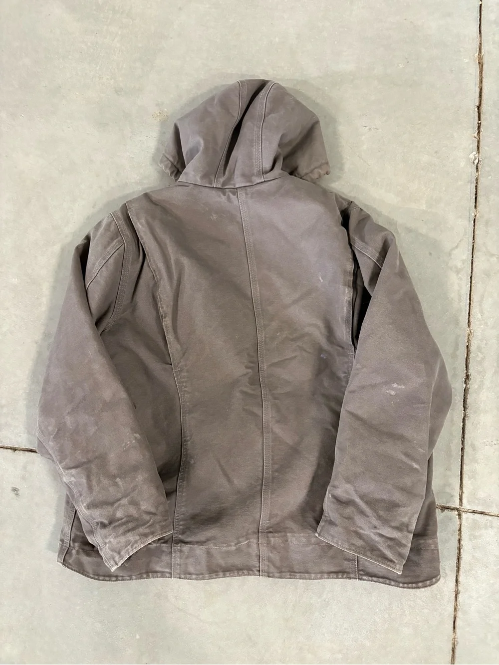 Carhartt Gray Brown Hooded Sherpa-Lined Canvas Jacket Mens M/ Women’s XL
